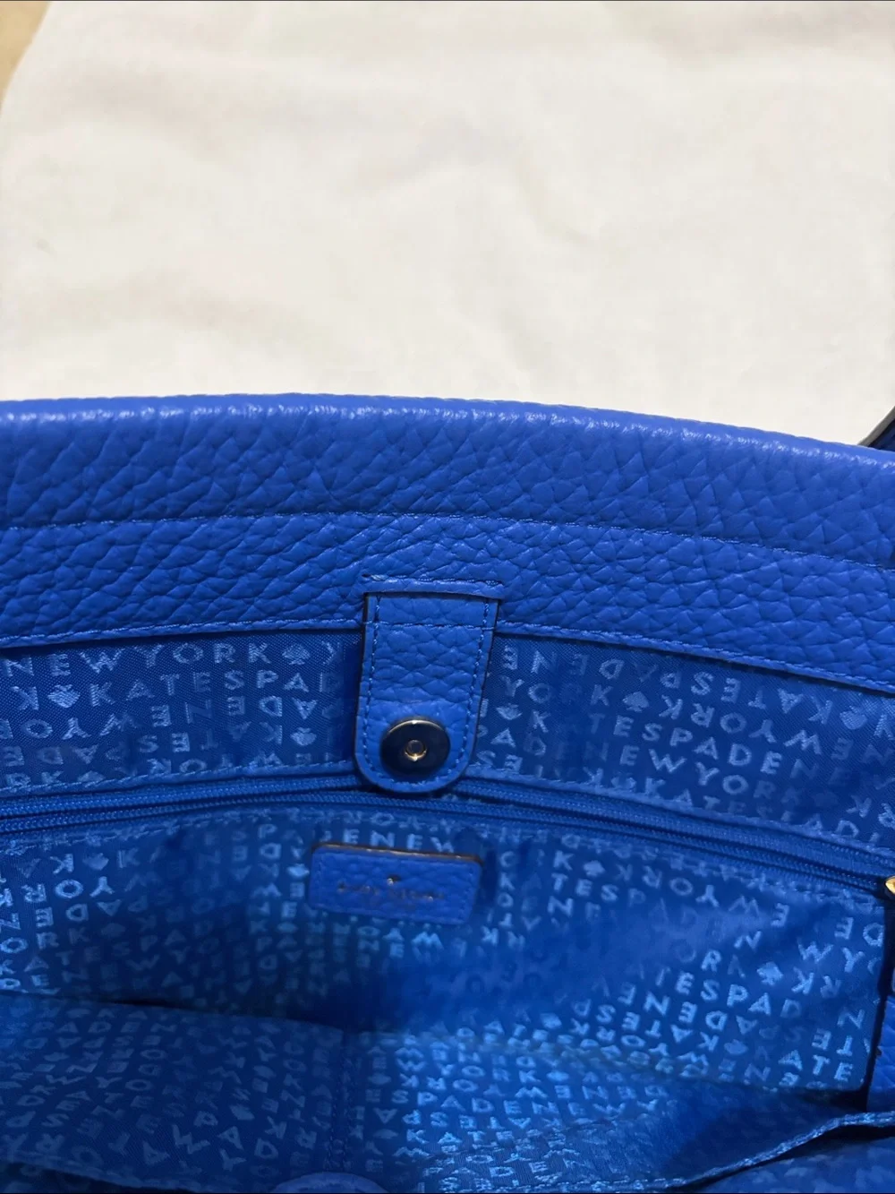 kate spade Royal Blue Pebbled Leather Tote with Gold Hardware